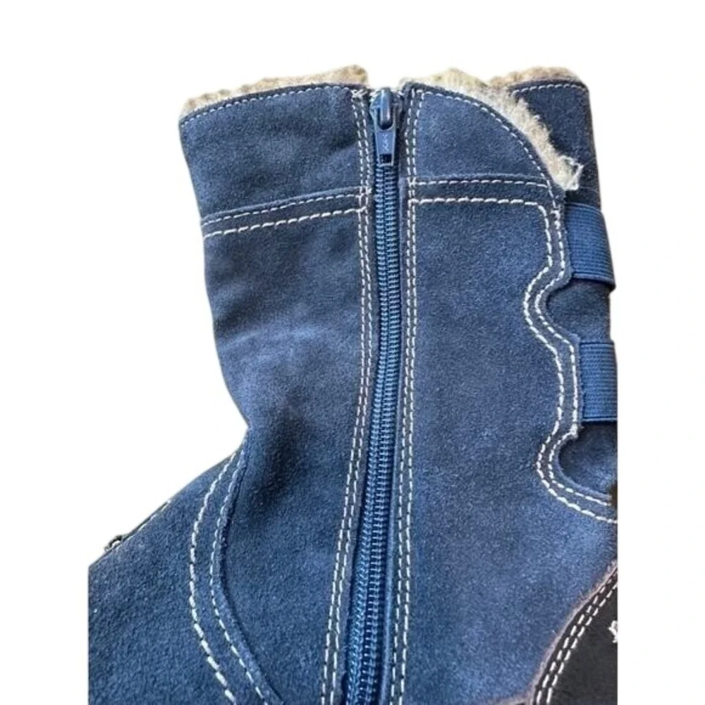 Navy Blue Suede Mid-Calf Winter Boots Faux Fur Lined Zipper‎ Detail Womens